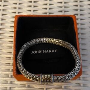 John Hardy classic woven Sterling Silver bracelet with14 karat gold dotted clasp